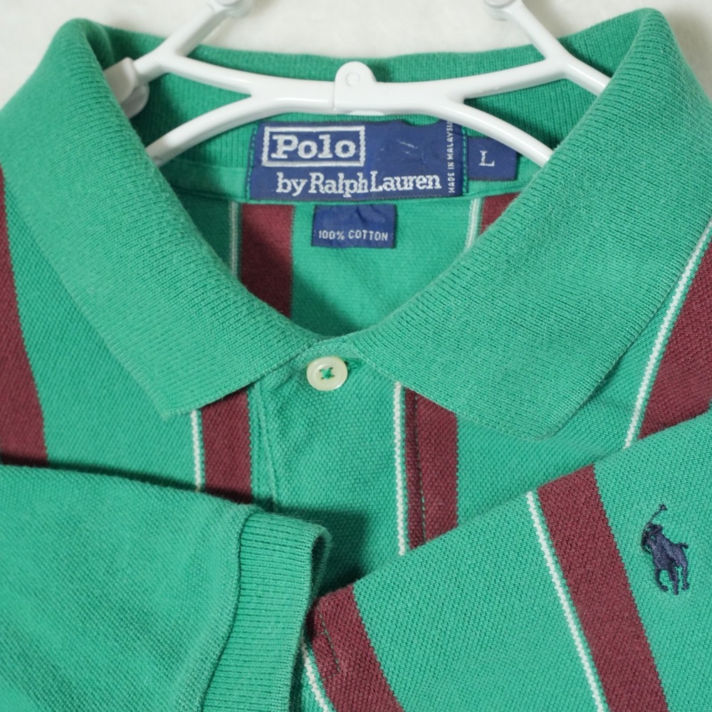 Polo By‎ Ralph Lauren Polo Shirt Men's Large Maroon Green White Stripe Navy Pony